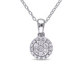 1/4 Carat (ctw I-J, I2-I3) Diamond Cluster Halo Pendant Necklace with Chain